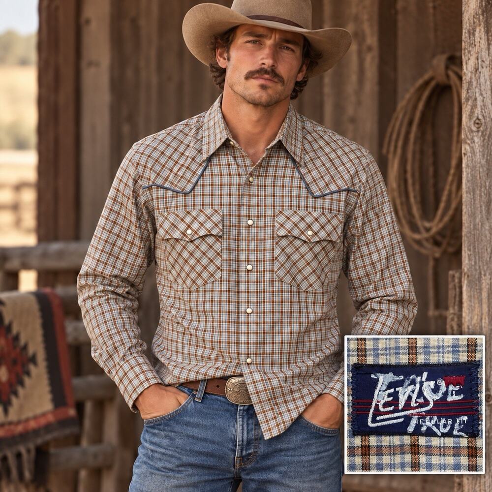 Vintage 70s Levi’s Action Fit Western Shirt Men’s L Plaid Pearl Snap Cowboy